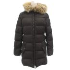 コーチ COACH ダウンコート フード ミドル丈 ナイロン コヨーテファー 裏地オプアート XS 黒 ブラック /GV ☆AA★ レディース