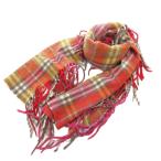 ショッピングBURBERRY バーバリー BURBERRY マフラー ストール ウール カシミヤ混 赤 レッド フリンジ チェック /FF レディース