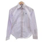 ショッピングラルフ 未使用品 ラルフローレン RALPH LAUREN タグ付き スリムフィット シャツ ブラウス 2 ストライプ ロゴ 長袖 紫 パープル /AE レディース