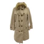 ショッピングバーバリー バーバリー ロンドン BURBERRY LONDON 中綿コート ダブル 裏地ノバチェック フォックスファー ひざ丈 38 ベージュ /FF レディース