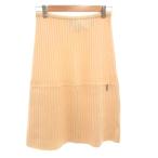 フェンディ FENDI リブニット スカート ウエストゴム イージー ウール ロゴ ひざ丈 38 ベージュ /FF レディース