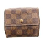 ルイヴィトン LOUIS VUITTON ダミエ ポルトモネ 三つ折り財布 ウォレット コンパクト 総柄 PVC レザー 茶 ブウラン N61652 /FF レディース