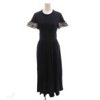 ボーダーズアットバルコニー BORDERS at BALCONY RUFFLED MAXI DRESS ワンピース 半袖 マキシ丈 ロング ギャザー ボーダー切替 36 紺