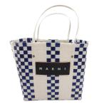 ショッピングマルニ マルニ MARNI フラワーカフェ ピクニックバッグ トート ブロック ロゴ 白 青 ブルー ホワイト /FF レディース