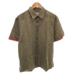 エルメス HERMES コットン リネンシャツ カジュアル 麻 半袖 レイヤード 42 カーキ /FF メンズ