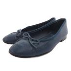  Chanel CHANEL здесь Mark ba Rely na туфли-лодочки Flat балетки 35 лента узор кожа темно-синий G02819 /TQ женский 