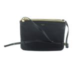 セリーヌ CELINE トリオ ショルダーバッグ 斜めがけ レザー スムースラムスキン ロゴ ゴールド金具 グレー /MQ ■OH レディース