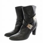 ルイヴィトン LOUIS VUITTON ショートブーツ ポインテッドトゥ チャンキーヒール レザー ベルトデザイン 36 23.0cm 黒 レディース