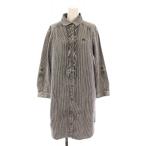 バーバリーブルーレーベル BURBERRY BLUE LABEL フリルデニムシャツワンピース ひざ丈 長袖 ストライプ柄 ロゴ刺繍 38 黒 白 レディース