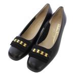 サルヴァトーレフェラガモ Salvatore Ferragamo パンプス スクエアトゥ レザー チャンキーヒール 6C 黒 /TK ■OH レディース