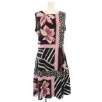 サルヴァトーレフェラガモ Salvatore Ferragamo ワンピース シルク ノースリーブ ひざ丈 ドット柄 花柄 切替 42 ピンク 黒 /TK レディース