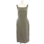 サルヴァトーレフェラガモ ジャンパースカート ワンピース ウール 絹 シルク混 グレー スクエアネック ロング ミモレ /HN