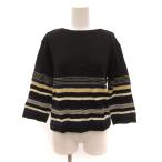 サルヴァトーレフェラガモ Salvatore Ferragamo ニット カットソー 七分袖 ボーダー M 黒 ブラック 青 ブルー ベージュ /JS ■GY06