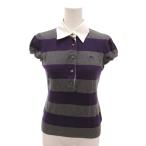 バーバリーブルーレーベル BURBERRY BLUE LABEL ポロシャツ 半袖 ボーダー柄 ギャザースリーブ 38 グレー 紫 パープル /YJ ■GY06