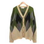 ニッテッド KNITTED バルキーブラシアーガイルカーディガン シャギーニット Vネック M カーキ /SX ■GY12 メンズ レディース