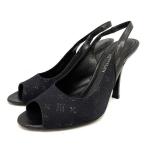 中古 ルイヴィトン パンプス オープントゥ ハイヒール モノグラムミニ バックストラップ サテン レザー 37 23.5cm 黒 /KX レディース 【ベ