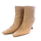 ショッピングヴェネタ ボッテガヴェネタ BOTTEGA VENETA ALMOND ブーツ ショート ハイヒール レザー 37 24cm ベージュ /YO2 ■SH レディース