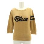 バーバリーブルーレーベル BURBERRY BLUE LABEL ニット セーター 七分袖 ロゴ コットン M ベージュ 濃紺 ダークネイビー