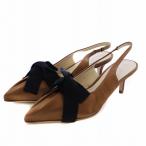 未使用品 セオリー theory FALUN SATIN BOW SLING BACK パンプス ストラップ ミュール ハイヒール リボン 36 23.0cm 茶