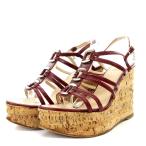 シャネル CHANEL サンダル ウエッジソール コルクソール ココマーク ストラップ レザー 38 25cm 赤 レッド /YO22 レディース