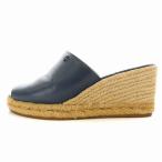 トリーバーチ TORY BURCH サンダル ラウンドトゥ ウェッジソール エスパドリーユ レザー ロゴ 6 黒 ブラック /BB ■OF レディース