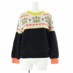 ケイトスペード KATE SPADE エンブロイダード フェア アイル セーター ニット 長袖 クルーネック M 黒 ブラック 白 ホワイト KD584