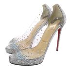 クリスチャンルブタン Christian louboutin ラインストーン オープントゥ ハイヒール パンプス ピンヒール 36.5 シルバー色 /SR39 レディー