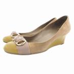 グッチ GUCCI バンブービットパンプス ウエッジソール ラウンドトゥ 切替 スエード エナメル ベージュ系 /GV レディース