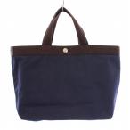 エルベシャプリエ コーデュラスクエアトートB5サイズ M ハンドバッグ ナイロン バイカラー 切替 紺 ネイビー 茶 ブラウン 704C ■OF