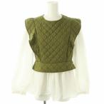 ザラ ZARA キルティング ドッキング フリル ブラウス 長袖 ペプラム S カーキ 白 ホワイト /AT ■OS レディース