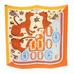 エルメス HERMES les leopards modernes スカーフ 総柄 オレンジ カレ90 /SR6 ■OH レディース