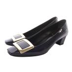 ロジェヴィヴィエ ROGER VIVIER ベル ヴィヴィエ パンプス パテントレザー スクエアトゥ 36 紺 ネイビー /SR9 レディース