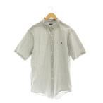 ラルフローレン RALPH LAUREN コットンストライプシャツ ボタンダウン 半袖 XL 白 ホワイト グレー /AT ■OS メンズ