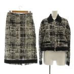 プラダ PRADA セットアップ 上下 22SS P520Mツイードジャケット P163T ツイードスカート ロング 40 38 黒 ブラック 白 ホワイト
