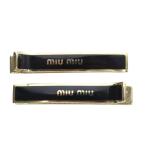 ミュウミュウ miumiu ヘアクリップ ヘアピン メタル ロゴ 2個セット ブラック ゴールド色 5JF136 /YO4 ■SH ■OH レディース