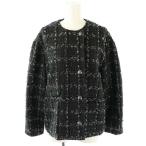 セオリーリュクス theory luxe 23AW MISTY TWEED NICOLE ジャケット ノーカラー ツイード 総裏地 38 ブラック ミントブルー /DO ■OS レデ