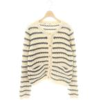 ザラ ZARA サマーニット ボーダー カーディガン クルーネック L 白 ホワイト 紺 ネイビー /AT ■OS レディース