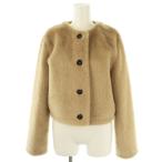 ザラ ZARA フェイクファー クルーネック カーディガン ジャケット ノーカラー S ベージュ /HK ■OS レディース