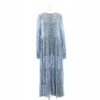ザラ ZARA レーヨン総柄ノーカラーシャツワンピース ロング 長袖 USA S ブルー /MY ■OS レディース