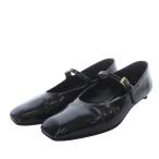 プラダ PRADA ブラッシュドレザー メリージェーン バレリーナ シューズ フラット スクエアトゥ ストラップ 36.5 ブラック 1F826N