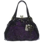 未使用品 アナスイ ANNA SUI がま口 エナメル 蝶チャーム ハンドバッグ ロゴ 黒 ブラック 紫 パープル /SR56 レディース