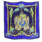  Hermes HERMES india шарф общий рисунок шелк синий голубой Calle 90 /SR #OH женский 