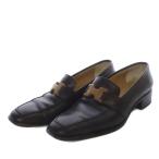 エルメス HERMES ウッドビットローファー スリッポン ローヒール スクエアトゥ レザー 37 ダークブラウン /YO19 レディース