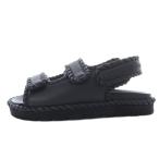ショッピングヴェネタ 未使用品 ボッテガヴェネタ BOTTEGA VENETA JACK FLAT SANDAL サンダル フラット ベルクロ レザー 37 グレー /YO25 レディース