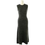 ザラ ZARA 総柄 ノースリーブ ニットワンピース ロング S ブラック /HK ■OS レディース