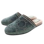 グッチ GUCCI ベロア ビジュー スリッパサンダル スリッポン ミュール 39 緑 グリーン /SR レディース