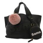 サマンサタバサ Samantha Thavasa ビッグロゴ トートバッグ 手提げカバン レザー 皮革 ファーチャーム ポーチ付 黒 ブラック /BS