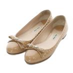 ショッピングミュウミュウ ミュウミュウ パンプス バレエシューズ ローヒール フラット ラウンドトゥ エナメル スタッズ リボン レザー 本革 35 22cm ピンク