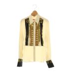 エルメス HERMES 総柄ピンタック長袖シャツ 38 アイボリー マルチカラー /DO ■OS レディース