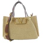 ヴァレンティノ ガラヴァーニ VALENTINO GARAVANI ラフィア ローマンスタッズ Vロゴ ハンドバッグ かごバッグ ショルダーバッグ ナチュラル